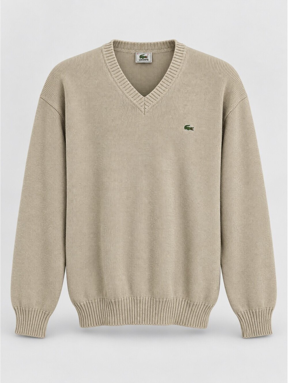 Vintage Lacoste Men’s Beige Cotton V-Neck Sweater Made in Argentina
